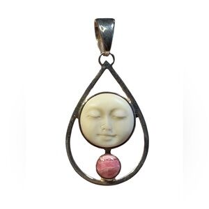 Sterling silver 925 Boneface goddess rhodonite tear drop lg Sajen pendant